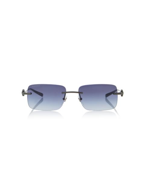 GUCCI Horsebit Square-Frame Metal Sunglasses blue