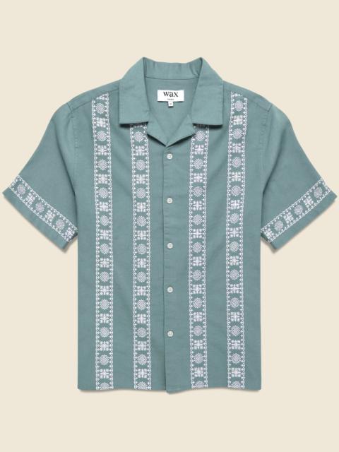 Wax London Placement Border Didcot Shirt - Sea Green/Ecru