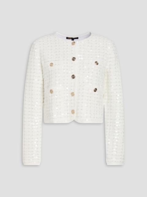maje Cropped sequin-embellished bouclé-knit cardigan