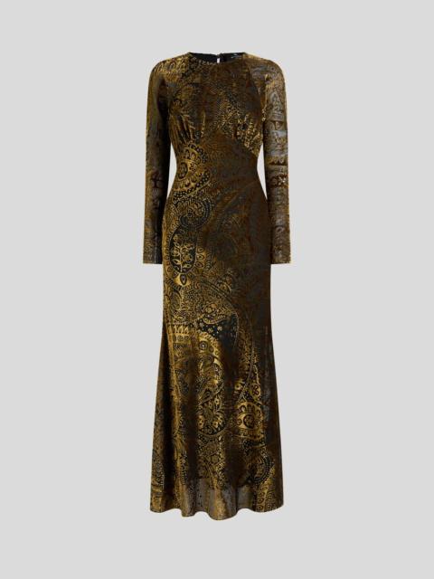 Etro LONG BURNOUT VELVET DRESS WITH FLORAL PAISLEY MOTIF