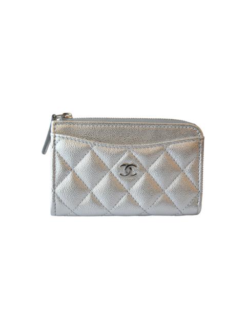 CHANEL Chanel Classic L-Zip Card Holder Metallic Silver