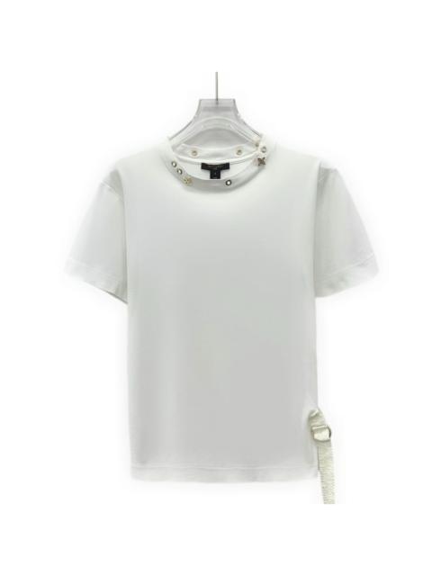 Louis Vuitton Louis Vuitton White Cut-Out Monogram Collar Cotton Crew Neck Short Sleeve Top