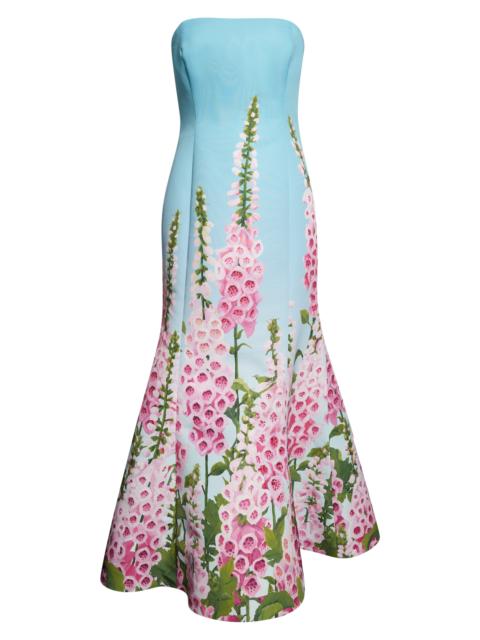 Oscar de la Renta Oscar de la Renta Foxglove Print Strapless Trumpet Gown in Lilac/Sky at Nordstrom