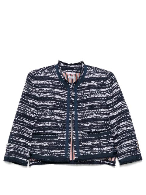 Thom Browne Mélange Tulle Yarn Tweed Drop Back Cardigan Jacket