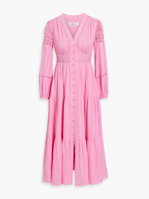 DIANE VON FURSTENBERG Gigi crocheted lace-trimmed cotton-jacquard midi dress