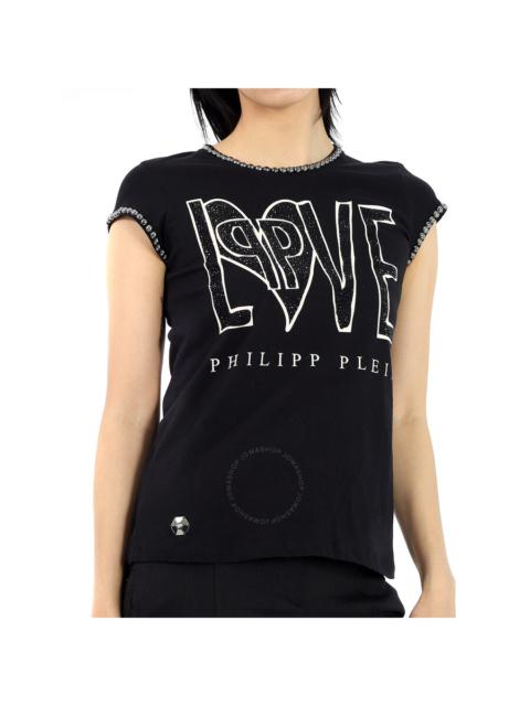 Philipp Plein Ladies Love Crystal Logo Cotton T-shirt