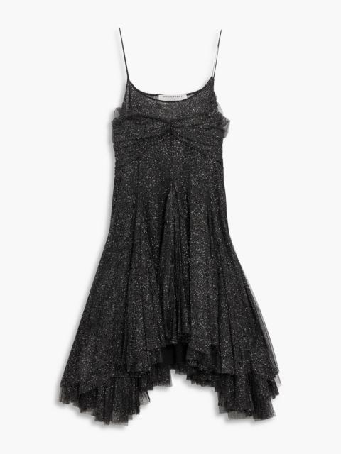 Other Designers Gathered glittered tulle mini slip dress