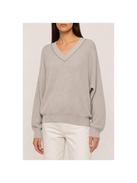Brunello Cucinelli Brunello Cucinelli Womens 100% Cotton Monili Bead V Neck Sweater Nwt