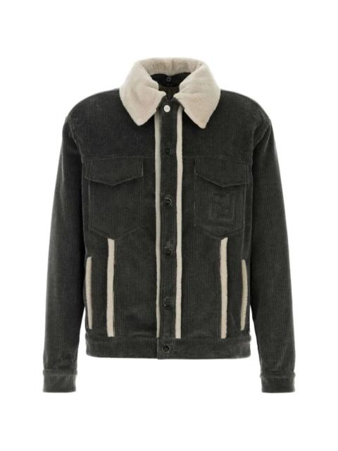 FENDI Fendi Men Faded Stonewash Treatment Corduroy Blouson With Sheepskin Trim Removable Collar