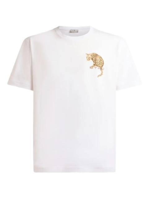 Etro Etro Men Cotton T-Shirt With Leopard Print And Etro Embroidery