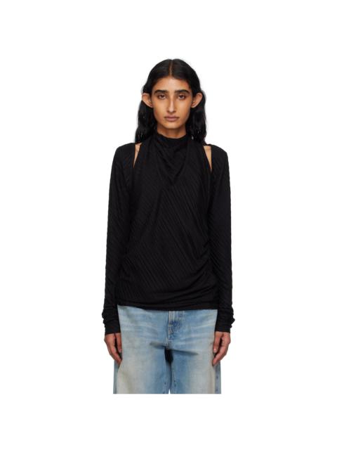 OPEN YY Black Pleats Convertible Bolero Top