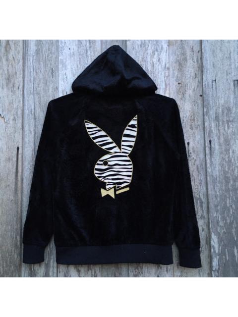 Other Designers Vintage - Playboy Bunny Velour Velvet Hoodie Big Logo Zebra Stripes