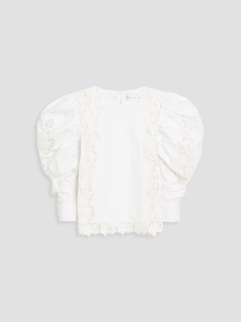 Oscar de la Renta Guipure lace and cotton-blend poplin blouse