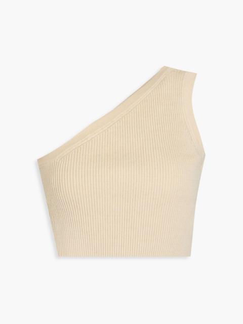 JACQUEMUS Ascu cropped one-shoulder linen-blend top