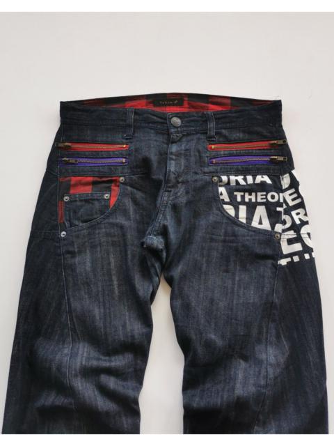 Other Designers Japanese Brand - Theoria Japan Punk Zipper Double Waist Print Denim Jeans