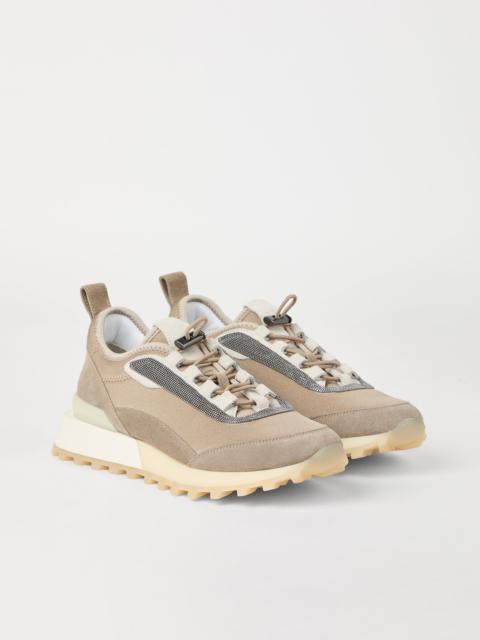 Brunello Cucinelli Techno fabric and suede runners with precious trim