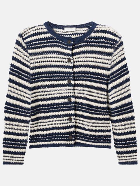 Open-knit striped cotton cardigan