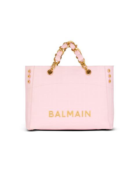 Balmain 1945 Soft tote bag in embossed grained calfskin with a PB Labyrinth monogram