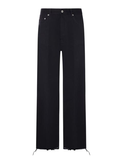 Rick Owens Rick Owens Men Wide Leg Jeans In Cerat Denim With Frayed Hem