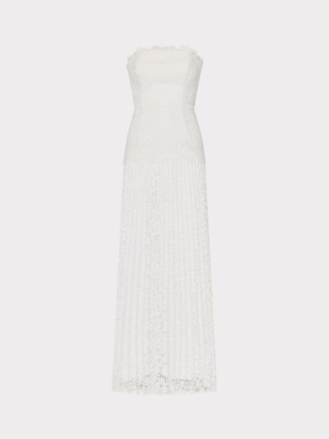MILLY Norelle Strapless Mixed Laces Pleated Combo Dress