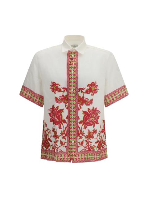 Etro Etro Men Linen Shirt With Floral Print And Short Sleeves