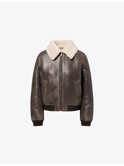 FRAME Shrunken Shearling Leather Bomber Jacket