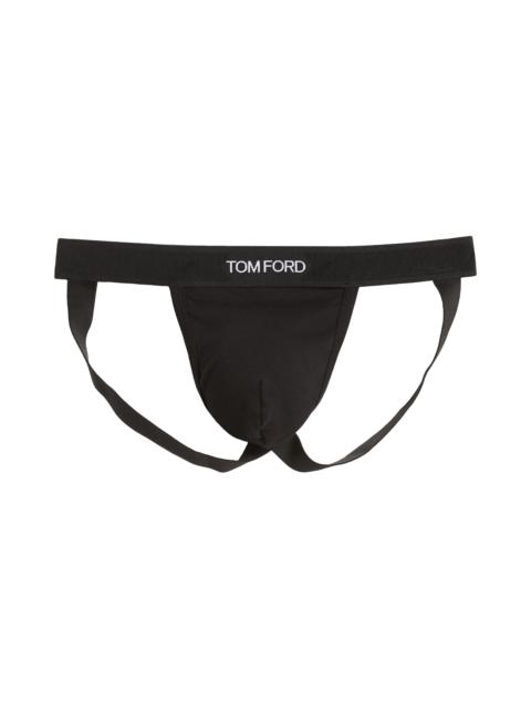 TOM FORD TOM FORD Logo Jacquard Stretch Cotton Jockstrap in Black at Nordstrom