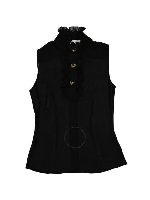 Moschino Ladies Black Ruffle-Trim Silk Sleeveless Shirt, Brand Size 38 (US Size 4)