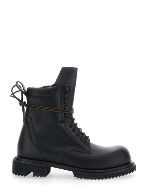 Rick Owens Rick Owens Men 'Gabe' Black Boots With Oversized Decorative Laces And Side Zip Closure In Leather Fo