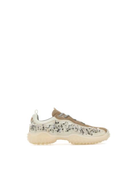 Miu Miu MIU MIU Bubble Ivory Embroidered Technical Fabric Suede Snea