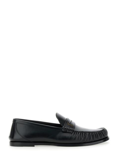 SAINT LAURENT Saint Laurent Men 'Penny' Black Loafers With Metal Cassandre Logo And Curled Toe In Leather Man