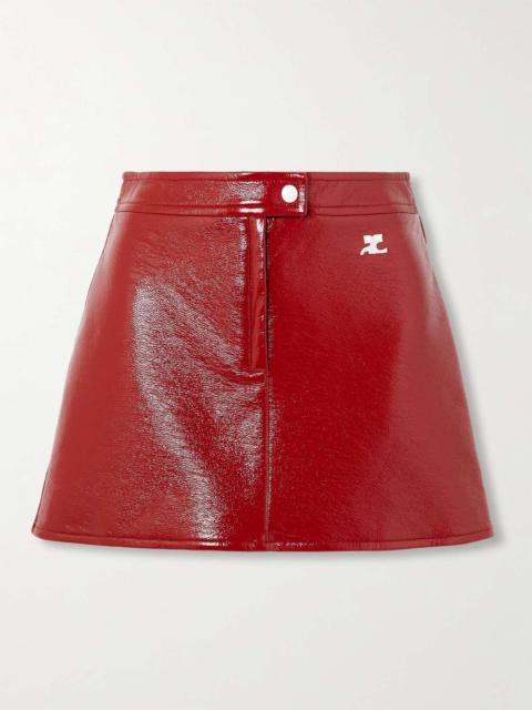Appliquéd coated cotton-blend mini skirt Red