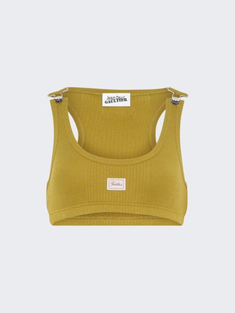 Jean Paul Gaultier Ribbed Cotton Bra With Overall Buckles Green