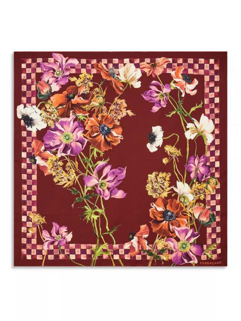 FERRAGAMO Flower Bordeaux Silk Scarf