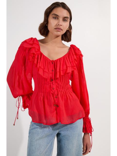 KAREN MILLEN Crinkle Viscose Georgette Pin Tuck Detail Ruffle Woven Blouse