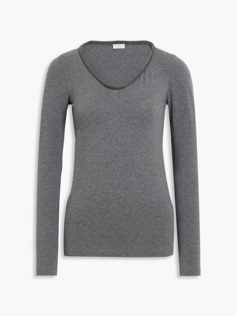 Brunello Cucinelli Bead-embellished stretch cotton-blend jersey top