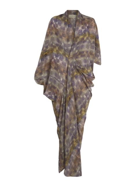 cortana Mayu Draped Silk Maxi Dress print