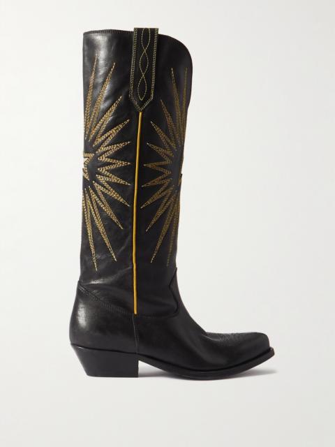 Golden Goose Wish Star Embroidered Distressed Leather Cowboy Boots