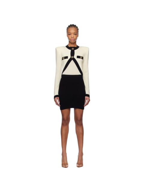 Balmain Off-White & Black Trompe L'oeil Knit Minidress