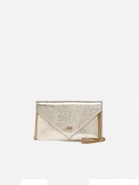 PINKO METALLIC LEATHER POUCH WITH LOVE BIRDS LOGO
