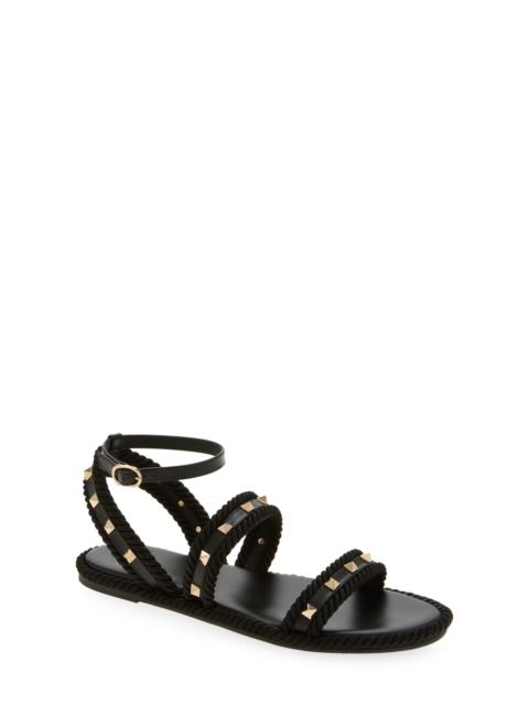 Valentino Valentino Garavani Rockstud Ankle Strap Flat Sandal in Black at Nordstrom
