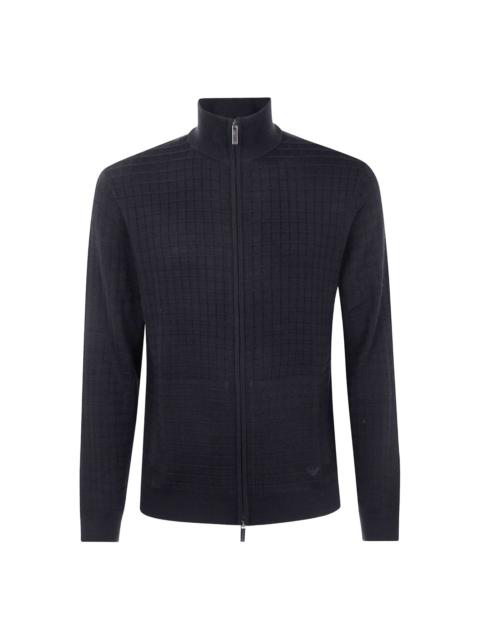 grid-pattern zip-up cardigan