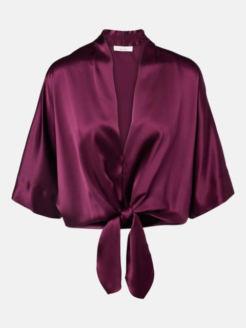 THE SEI Cropped silk charmeuse top