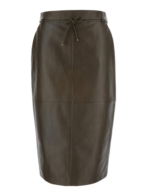 Max Mara Max Mara Women 'Fantino' Khaki Green Skirt With Bow On The Front And Zip Closure On The Back In Leat