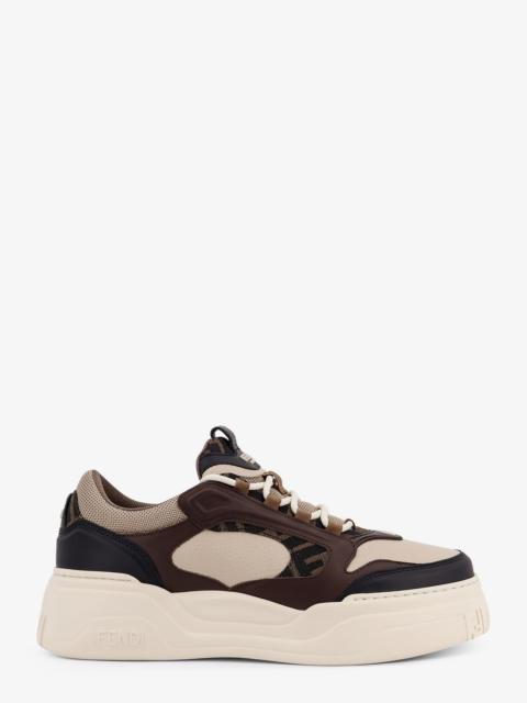 FENDI Fendi Fendi Force Leather Sneakers With Ff Jacquard Fabric Inserts