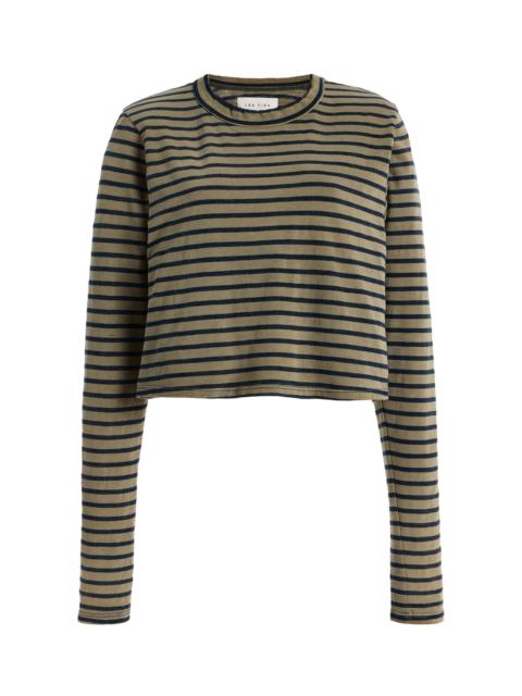 LES TIEN Mert Striped Cotton Cropped T-Shirt green