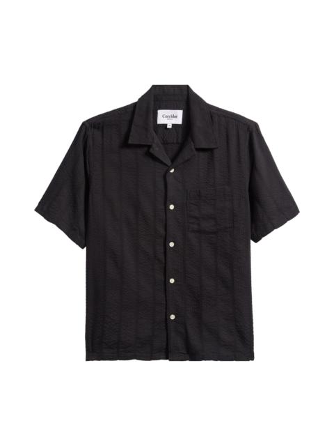 Corridor Corridor Stripe Seersucker Camp Shirt in Black at Nordstrom