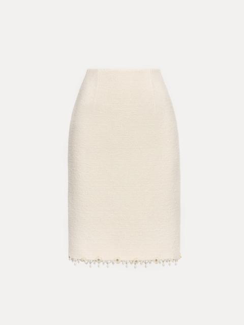 Oscar de la Renta FLORAL JEWELED FRINGE TWEED SKIRT