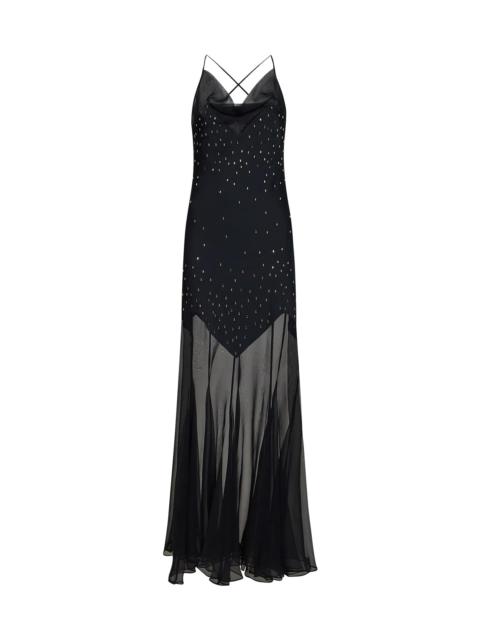 rabanne Rabanne Women Black Crystal-Embellished Satin And Sheer Chiffon Long Dress