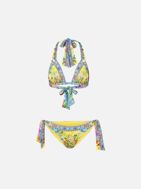 CAMILLA SOFT THICK TIE TRI BIKINI SET WITH EYELET TRIMS